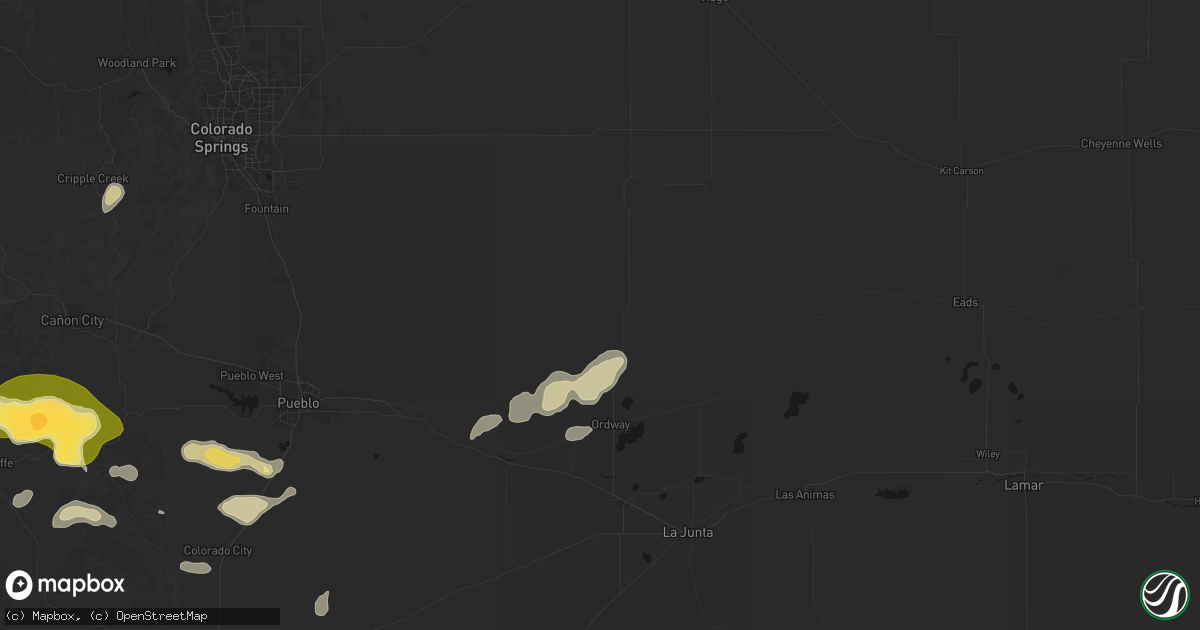 Hail map in Ordway, CO on July 29, 2026