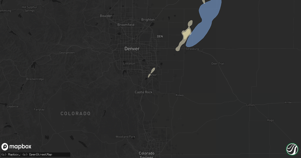 Hail map in Parker, CO on July 29, 2026