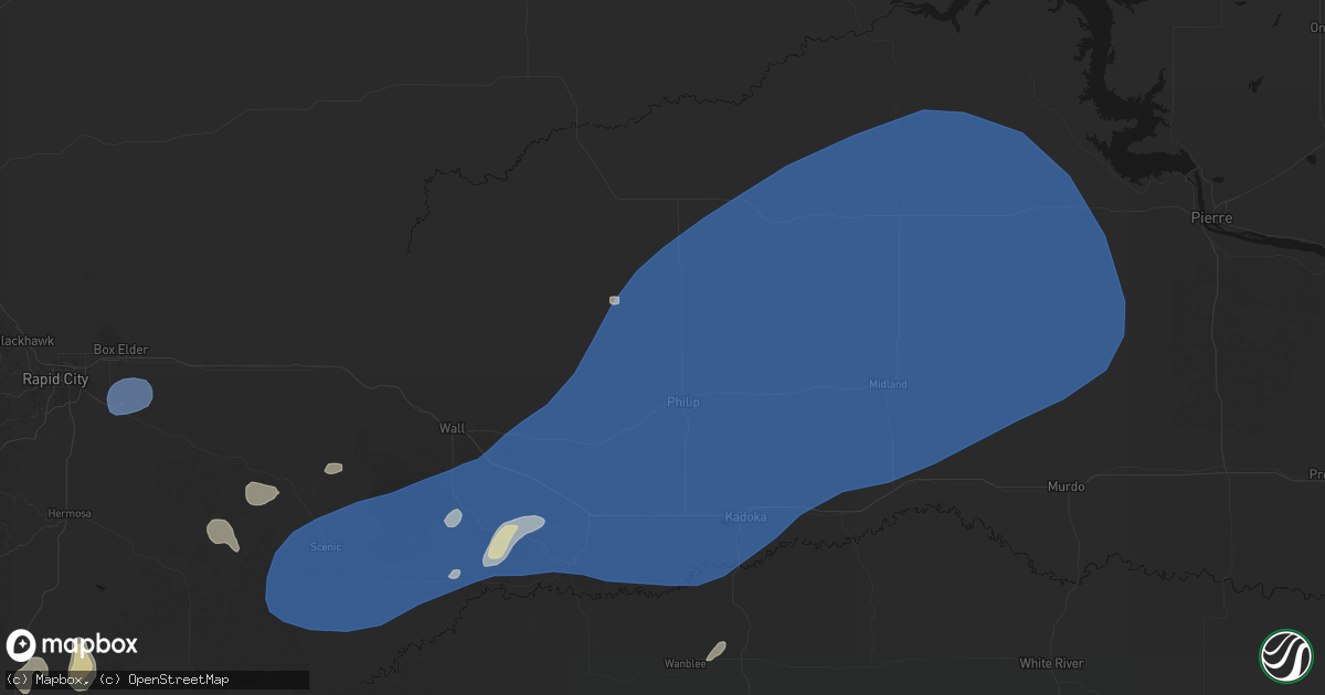 Hail map in Philip, SD on July 29, 2026