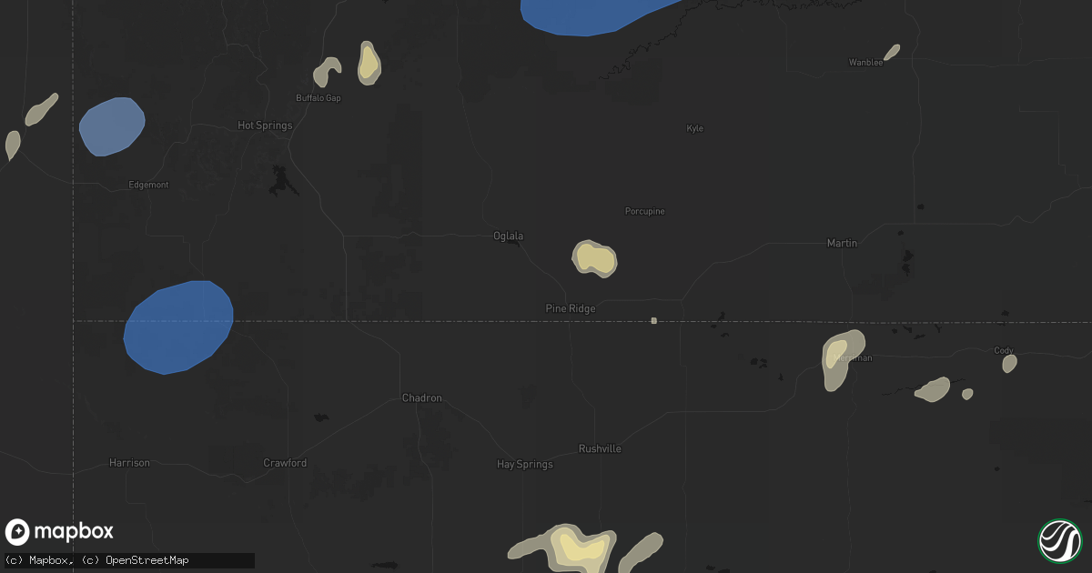 Hail map in Pine Ridge, SD on July 29, 2026