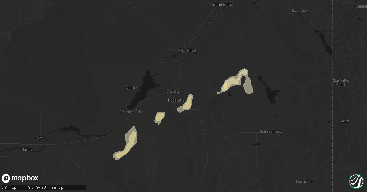 Hail map in Pocatello, ID on July 29, 2026