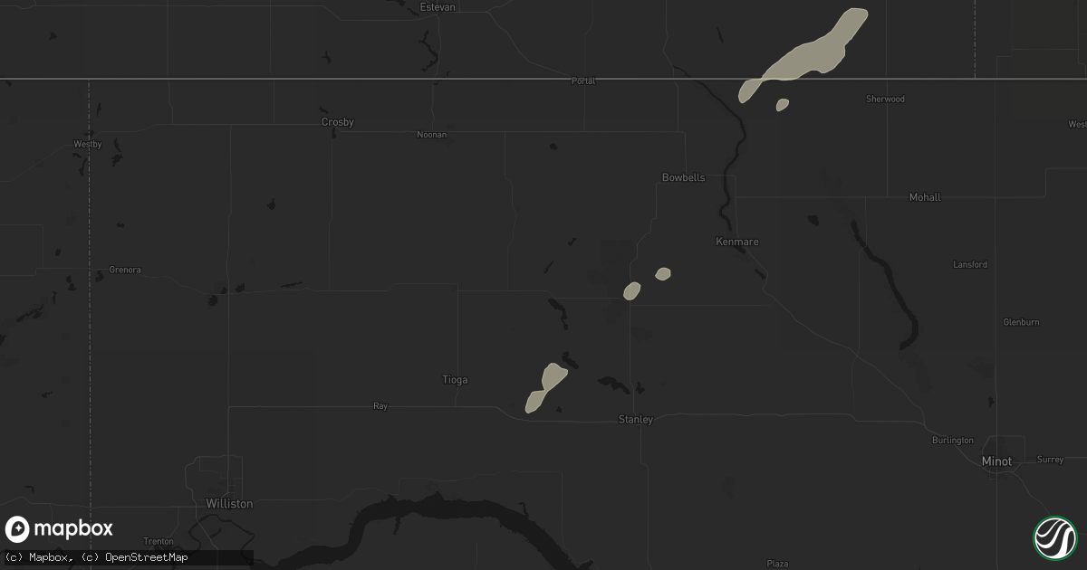 Hail map in Powers Lake, ND on July 29, 2026