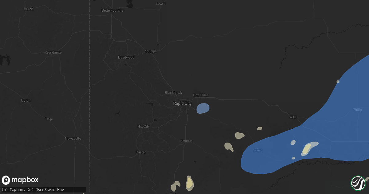 Hail map in Rapid City, SD on July 29, 2026