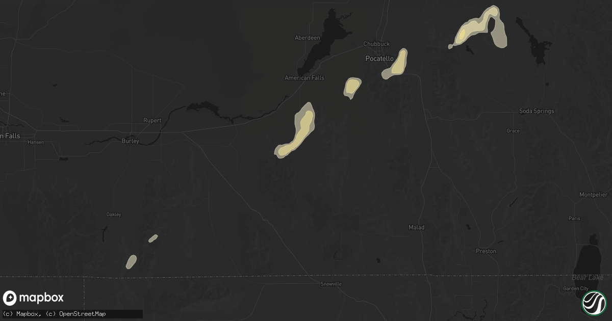 Hail map in Rockland, ID on July 29, 2026