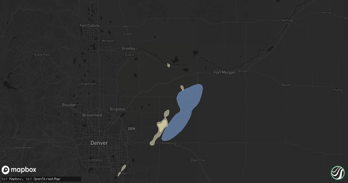 Hail map in Roggen, CO on July 29, 2026