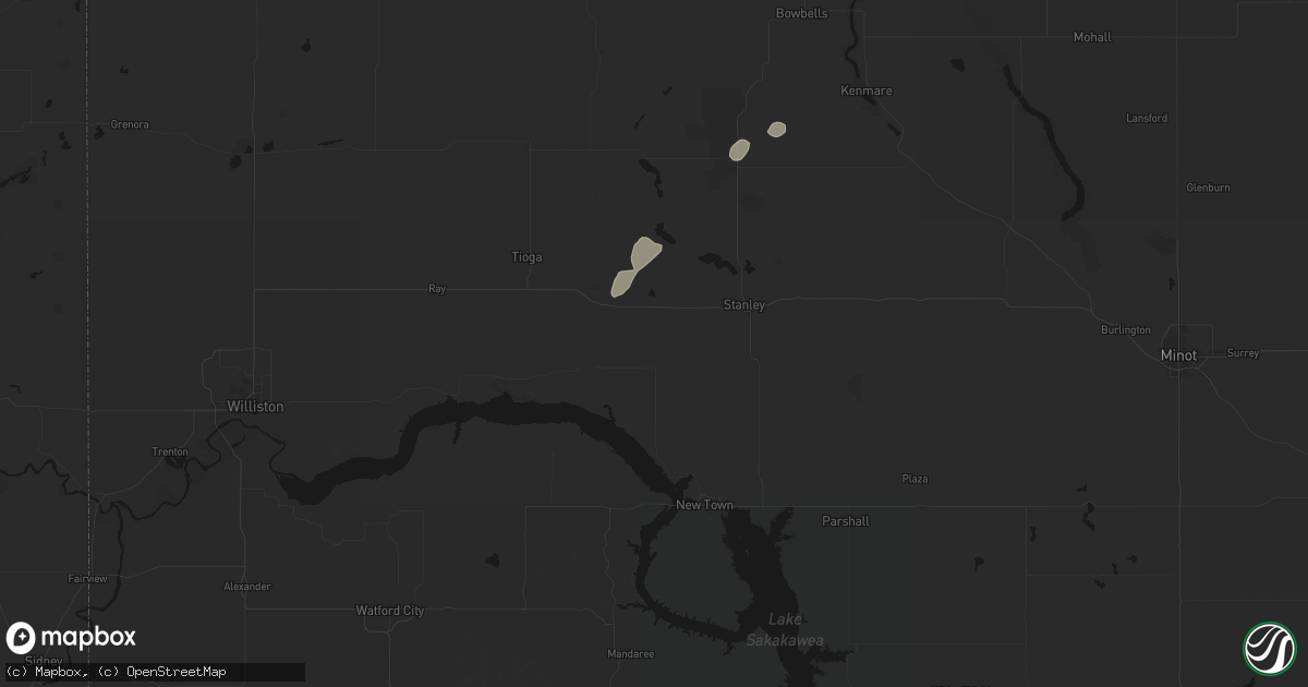 Hail map in Ross, ND on July 29, 2026
