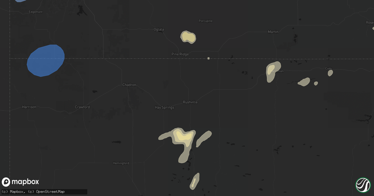 Hail map in Rushville, NE on July 29, 2026
