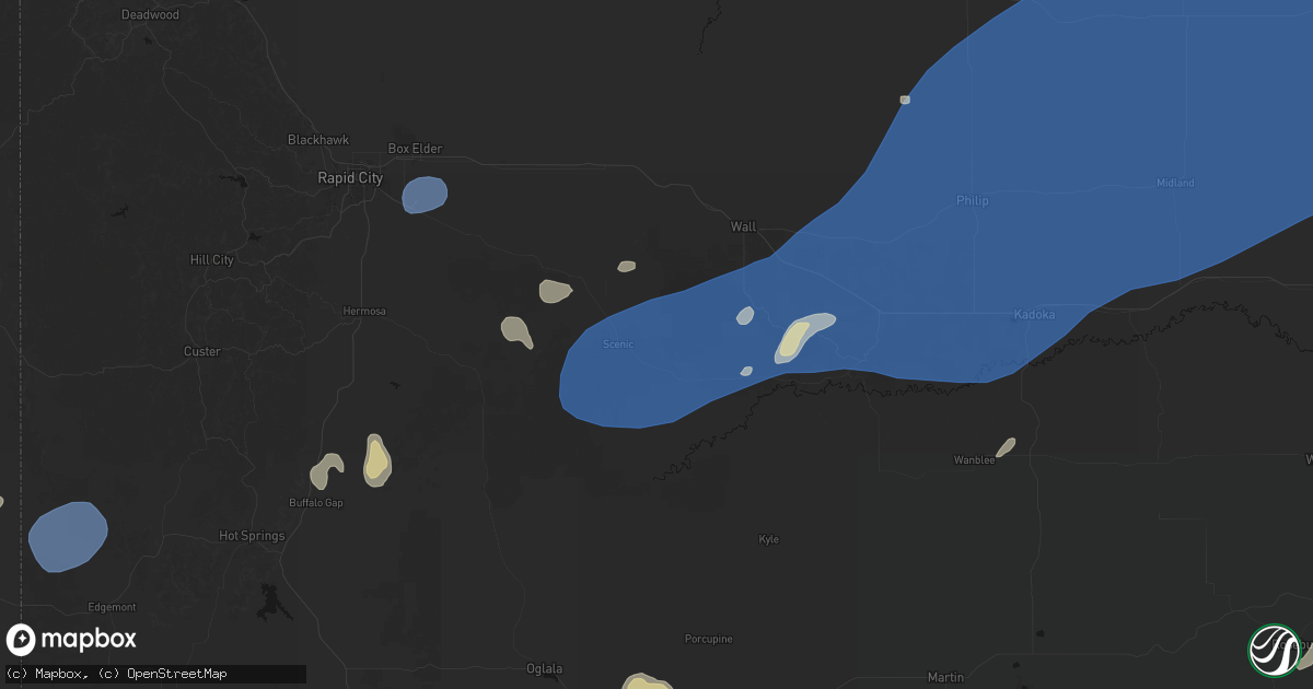 Hail map in Scenic, SD on July 29, 2026