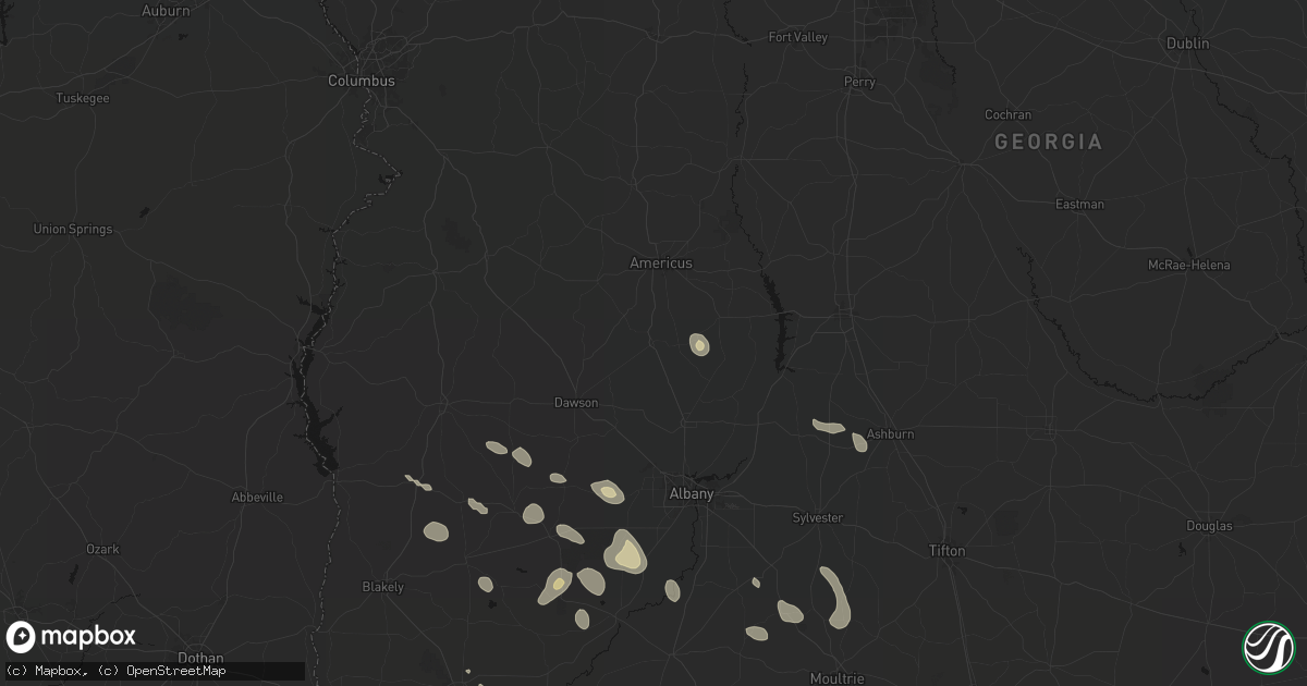 Hail map in Smithville, GA on July 29, 2026