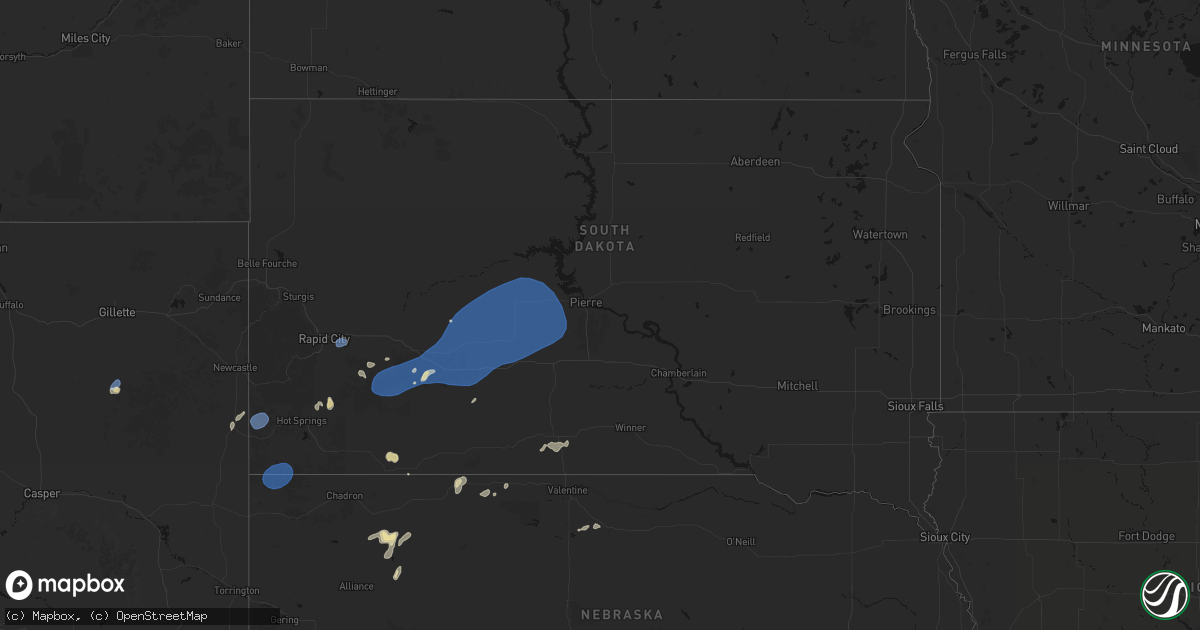 Hail map in South Dakota on July 29, 2026