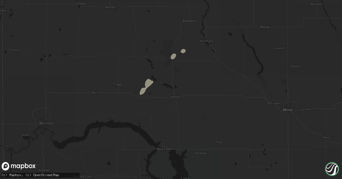 Hail map in Stanley, ND on July 29, 2026