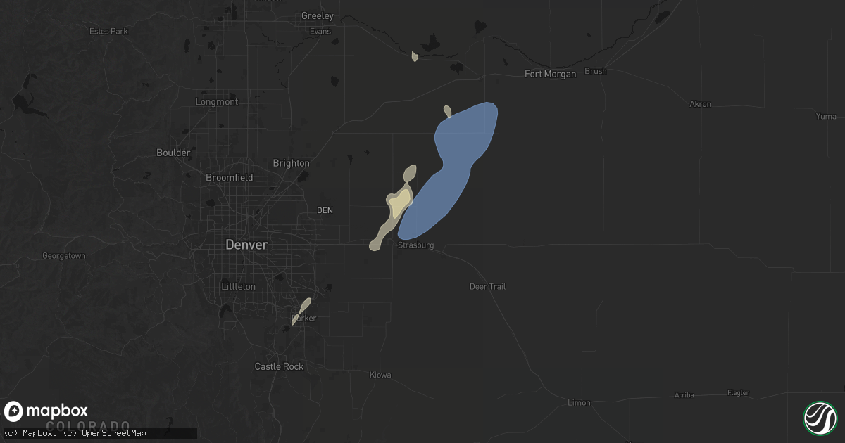 Hail map in Strasburg, CO on July 29, 2026