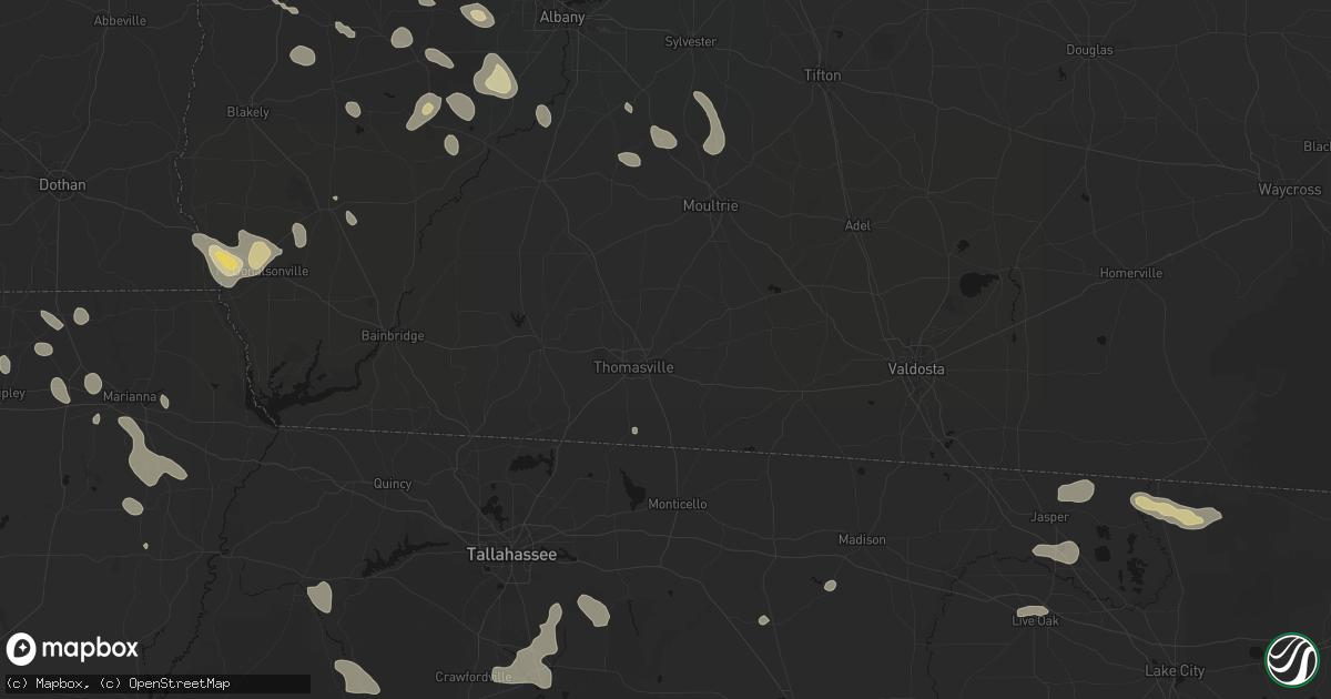 Hail map in Thomasville, GA on July 29, 2026