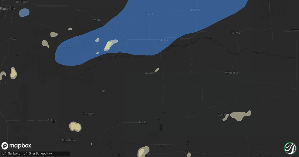 Hail map in Wanblee, SD on July 29, 2026