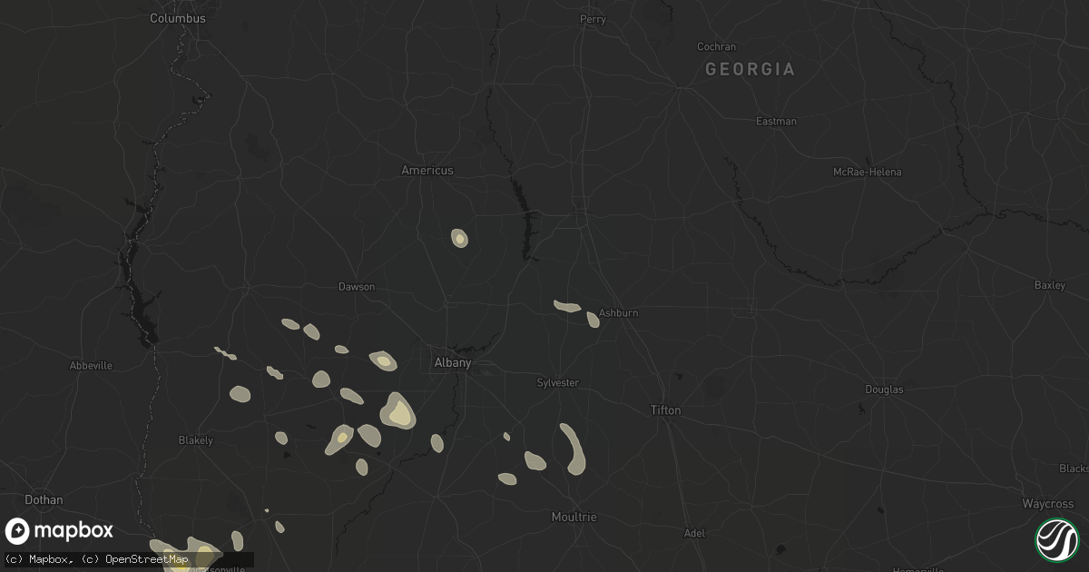 Hail map in Warwick, GA on July 29, 2026