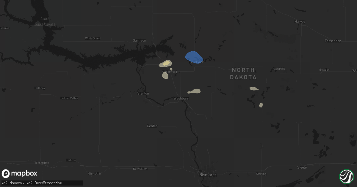 Hail map in Washburn, ND on July 29, 2026
