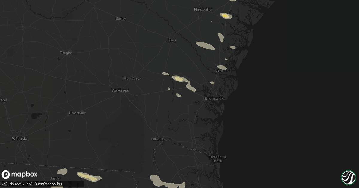 Hail map in Waynesville, GA on July 29, 2026