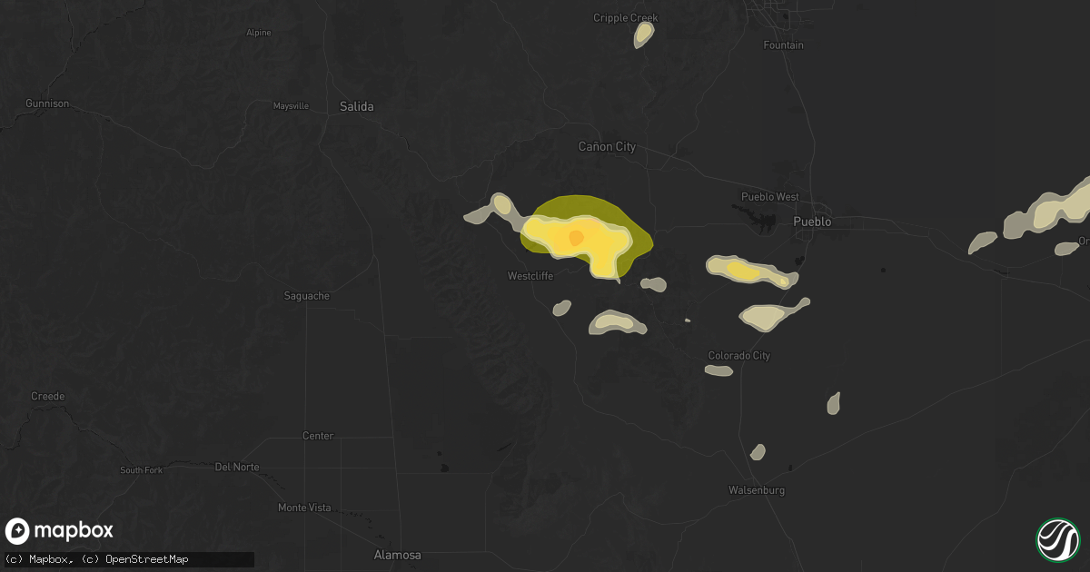Hail map in Westcliffe, CO on July 29, 2026