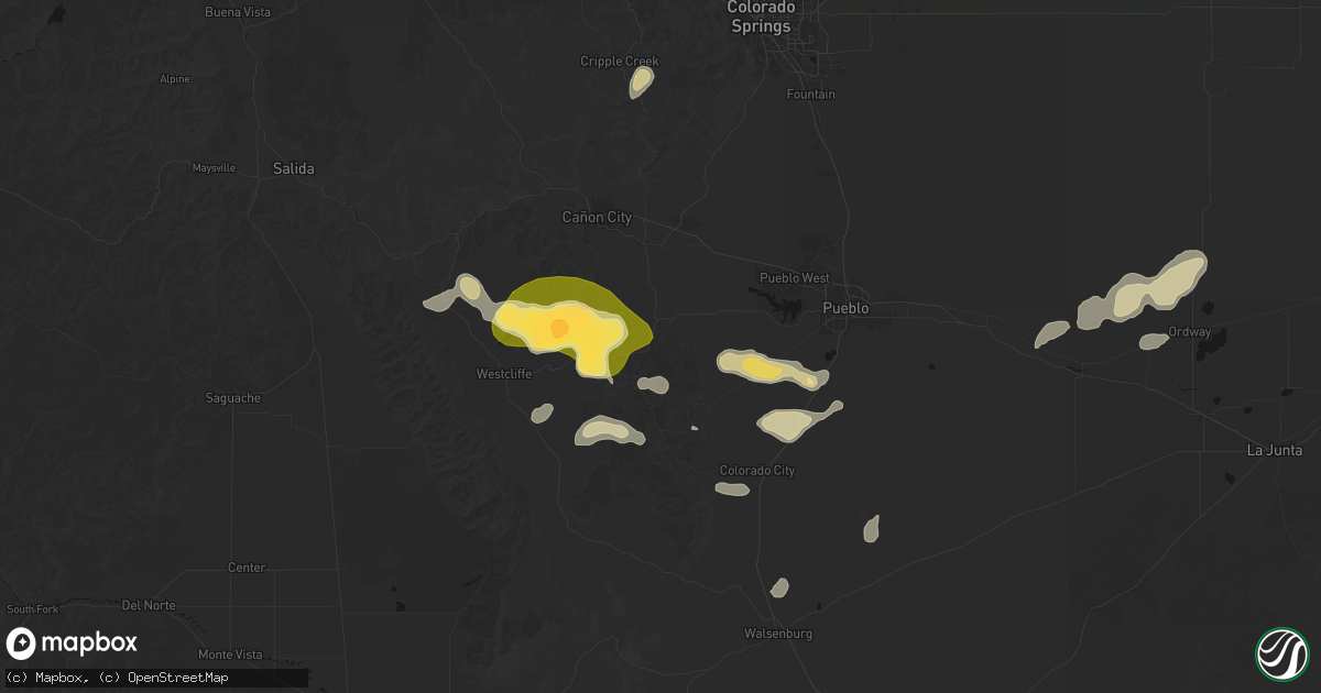 Hail map in Wetmore, CO on July 29, 2026