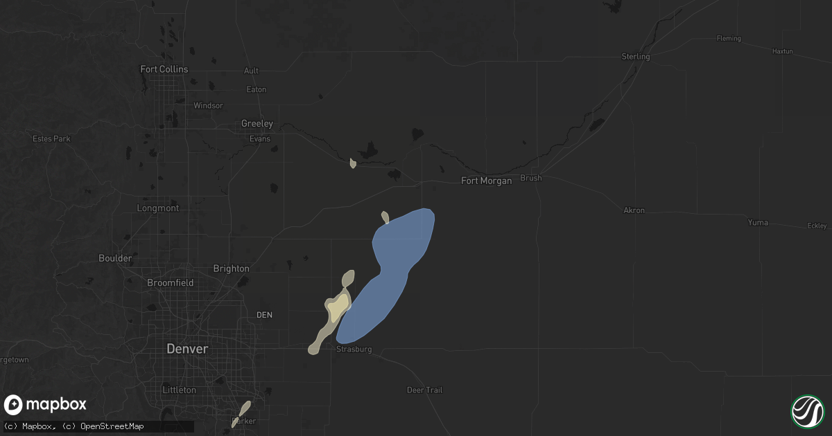 Hail map in Wiggins, CO on July 29, 2026