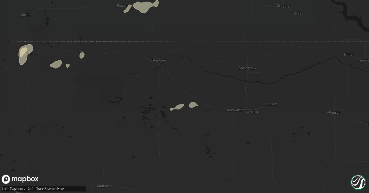 Hail map in Wood Lake, NE on July 29, 2026