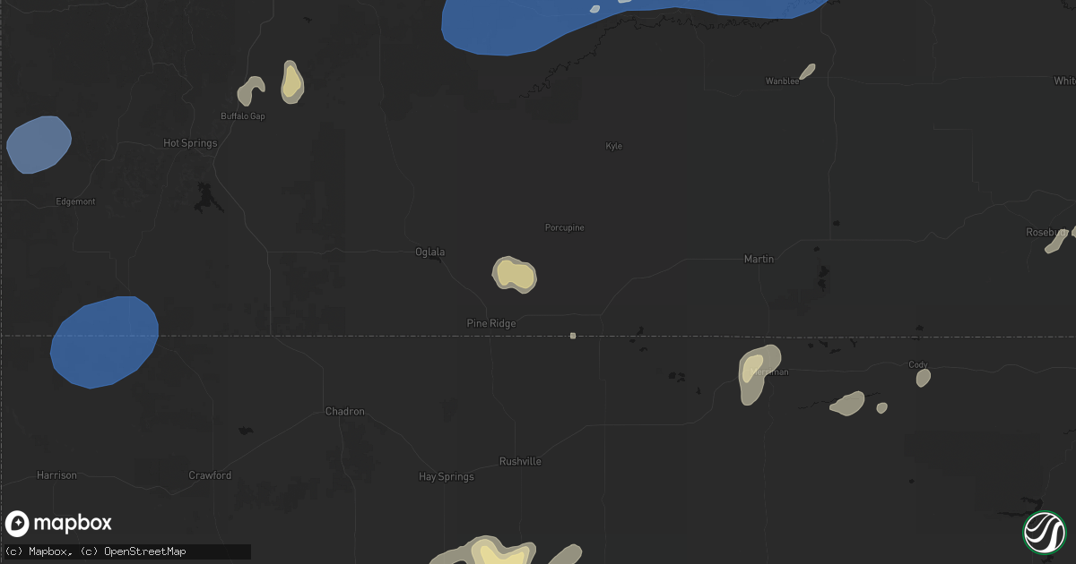 Hail map in Wounded Knee, SD on July 29, 2026