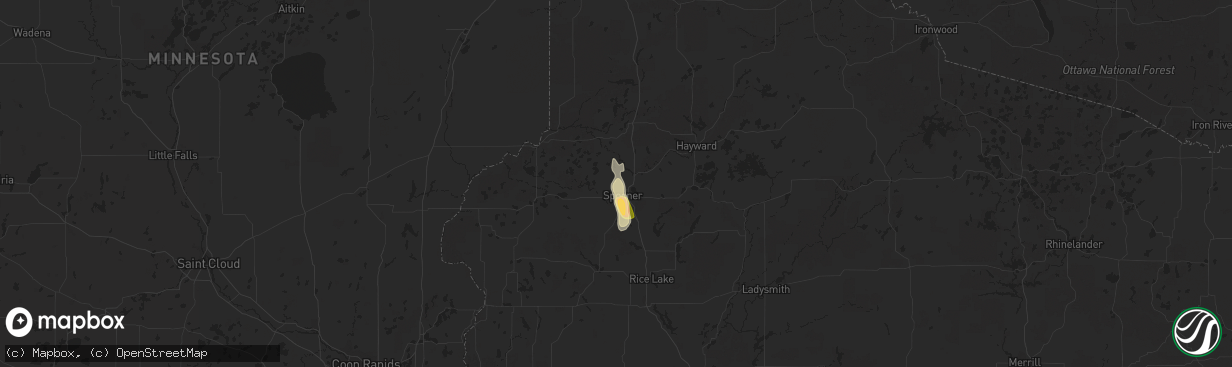 Hail map in Spooner, WI on July 30, 2014