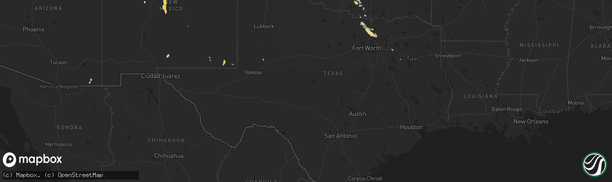 Hail map in Texas on July 30, 2014