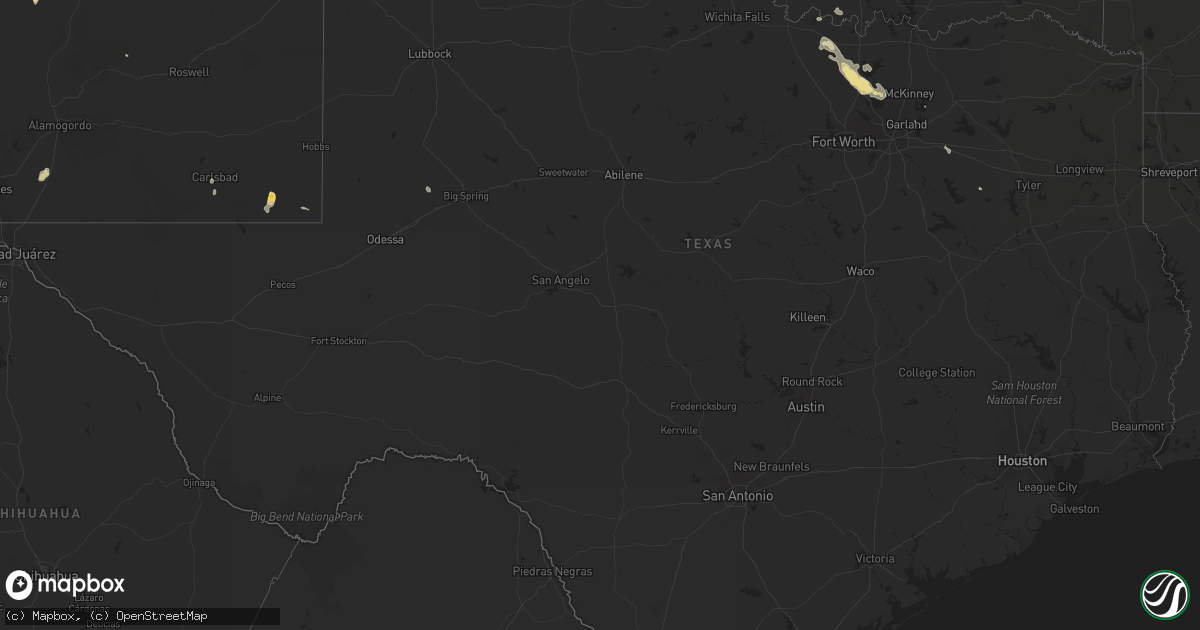 Hail map in Texas on July 30, 2014