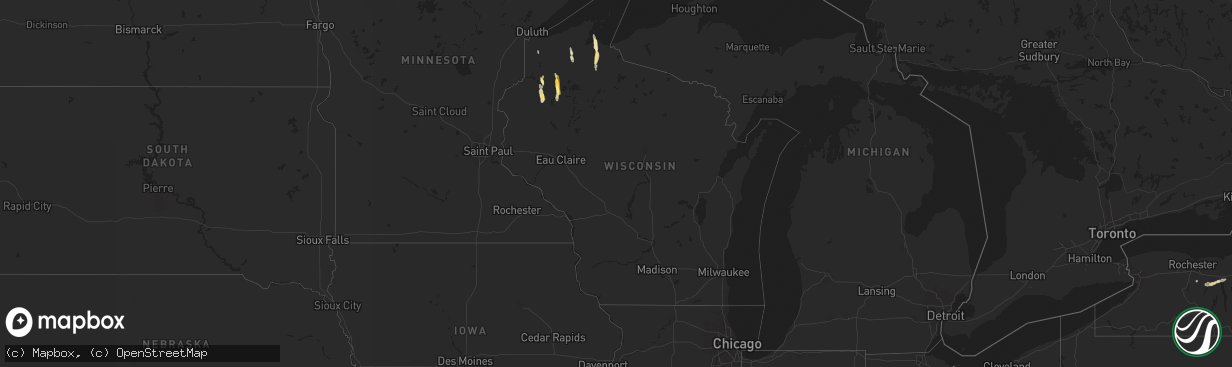 Hail map in Wisconsin on July 30, 2014