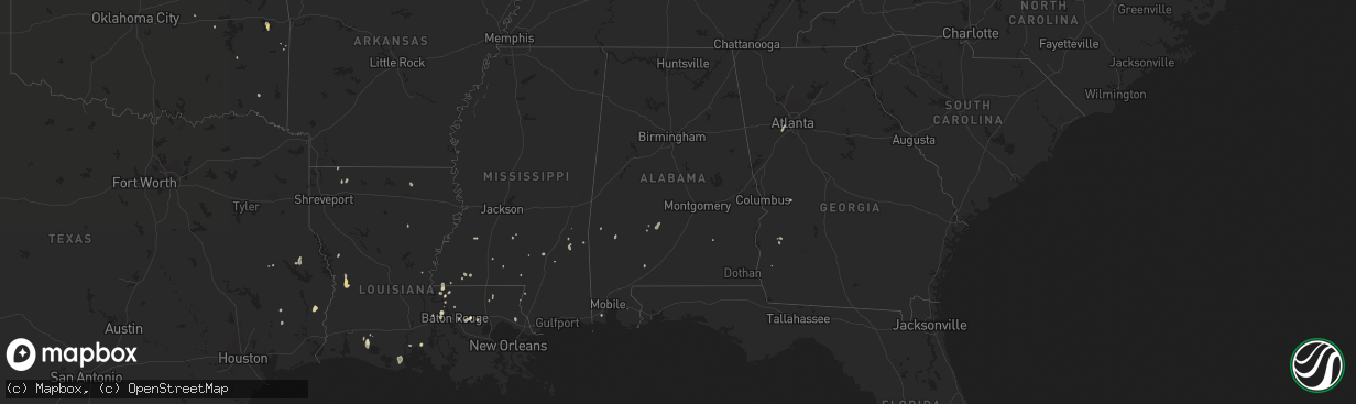 Hail map in Alabama on July 30, 2015