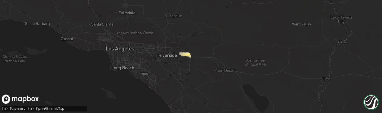 Hail map in Beaumont, CA on July 30, 2015