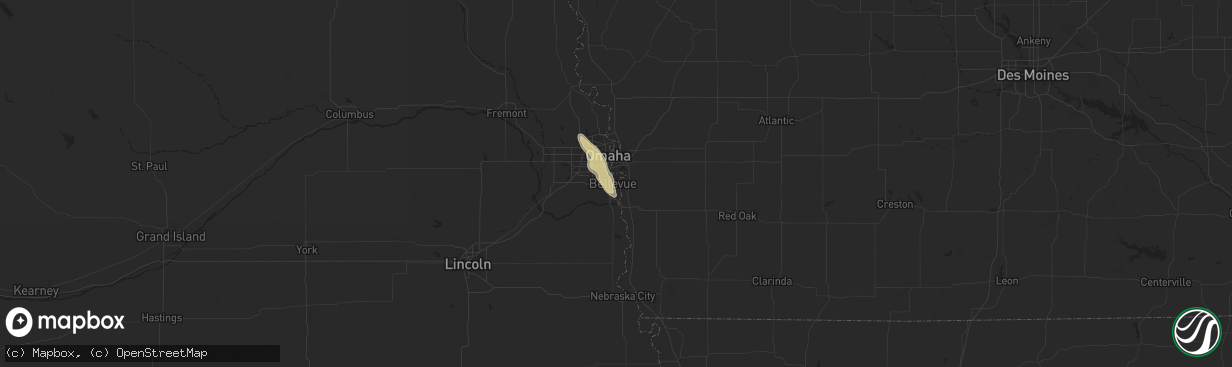 Hail map in Bellevue, NE on July 30, 2015