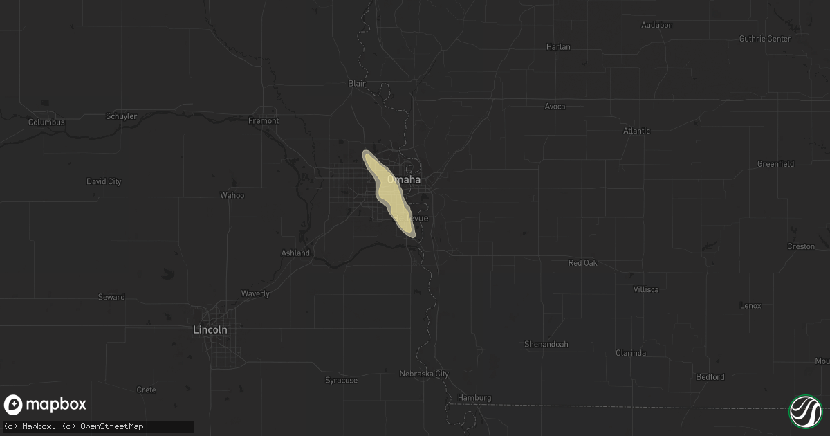 Hail map in Bellevue, NE on July 30, 2015