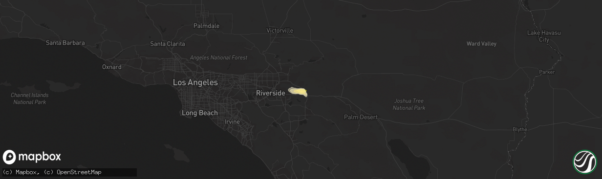 Hail map in Calimesa, CA on July 30, 2015