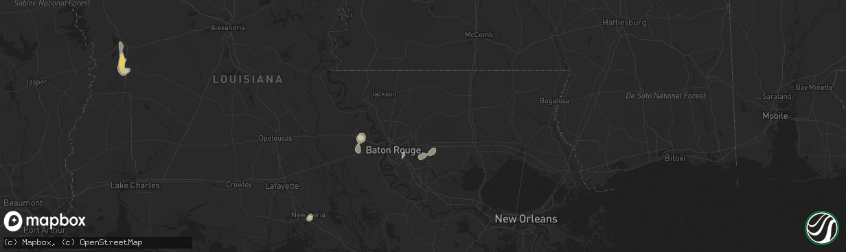 Hail map in Denham Springs, LA on July 30, 2015