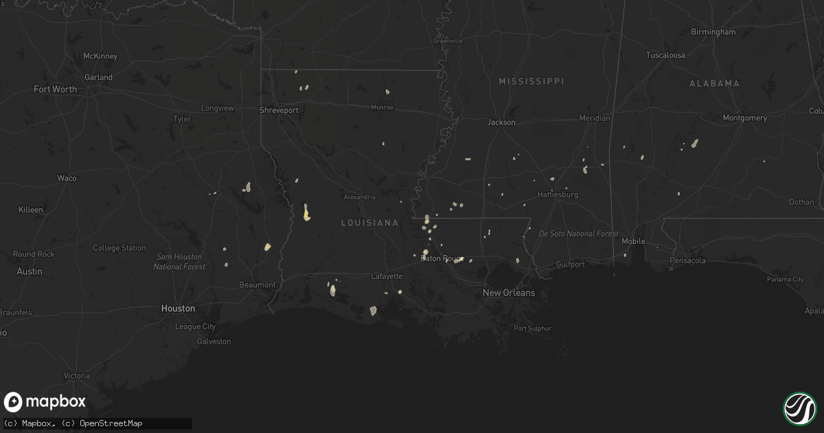 Hail map in Louisiana on July 30, 2015