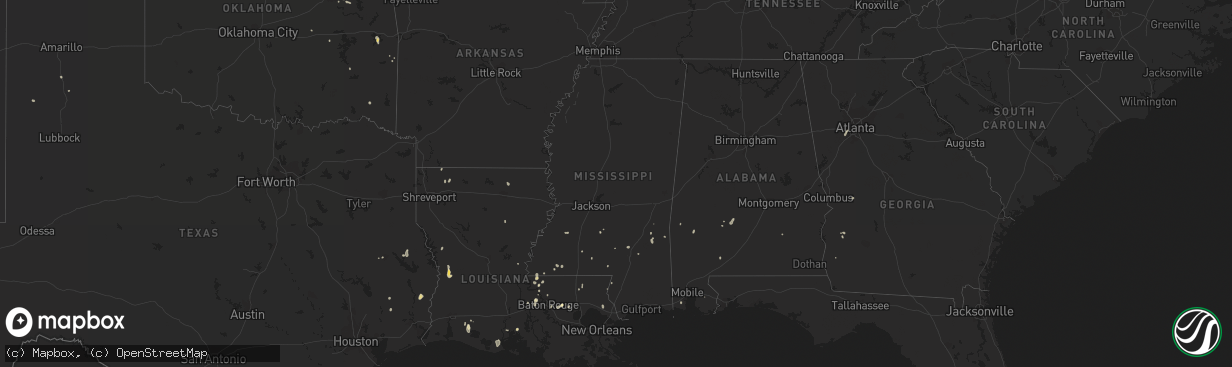 Hail map in Mississippi on July 30, 2015