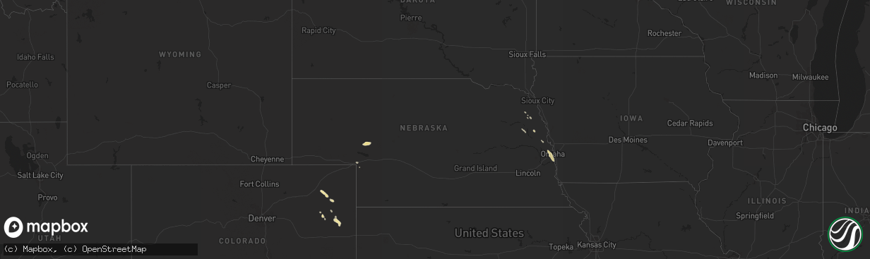 Hail map in Nebraska on July 30, 2015