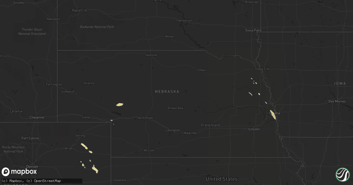 Hail map in Nebraska on July 30, 2015