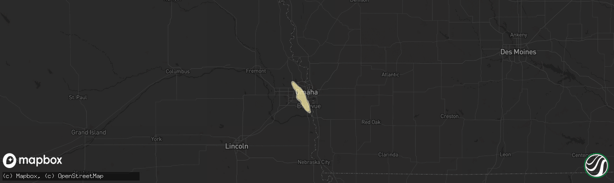 Hail map in Omaha, NE on July 30, 2015