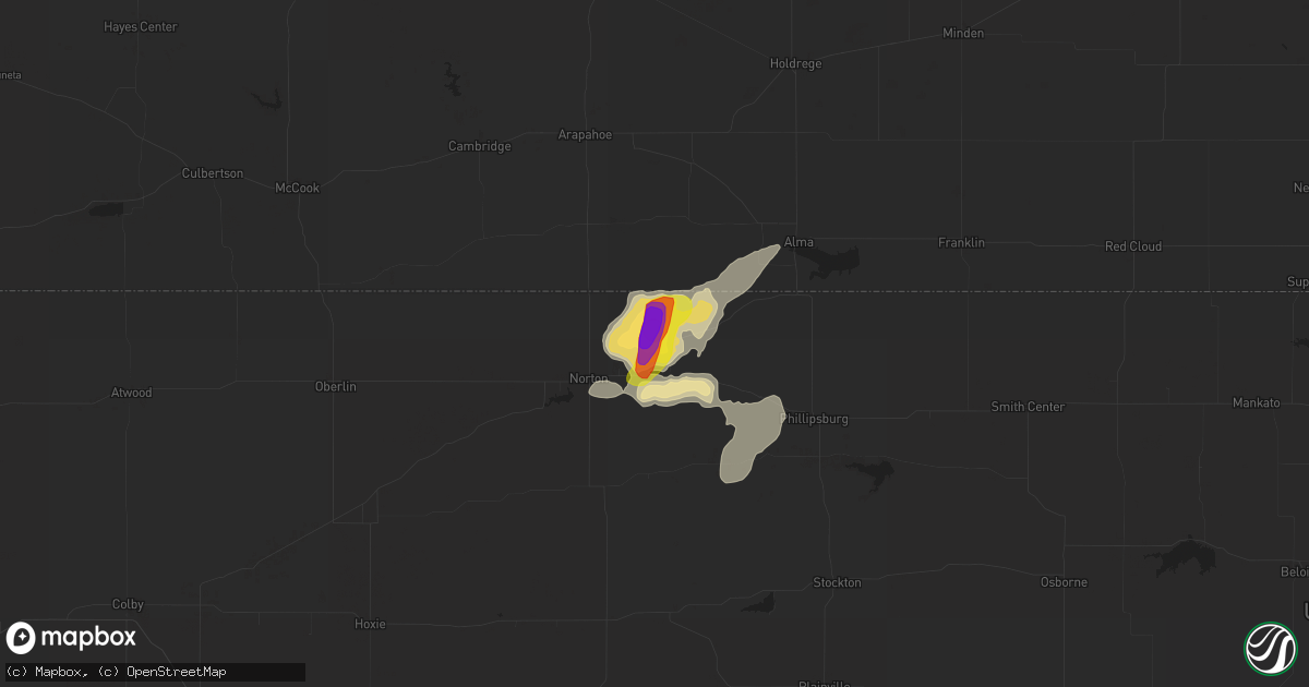 Hail map in Almena, KS on July 30, 2016