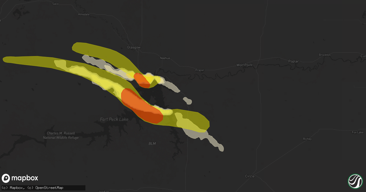 Hail map in Fort Peck, MT on July 30, 2016