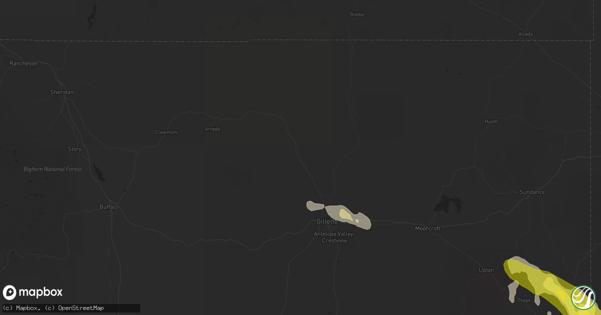 Hail map in Gillette, WY on July 30, 2016
