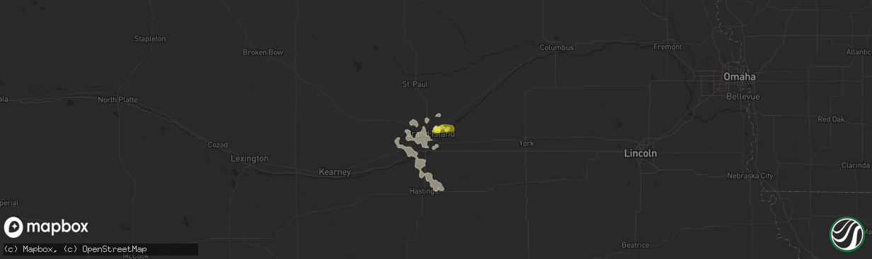 Hail map in Grand Island, NE on July 30, 2016