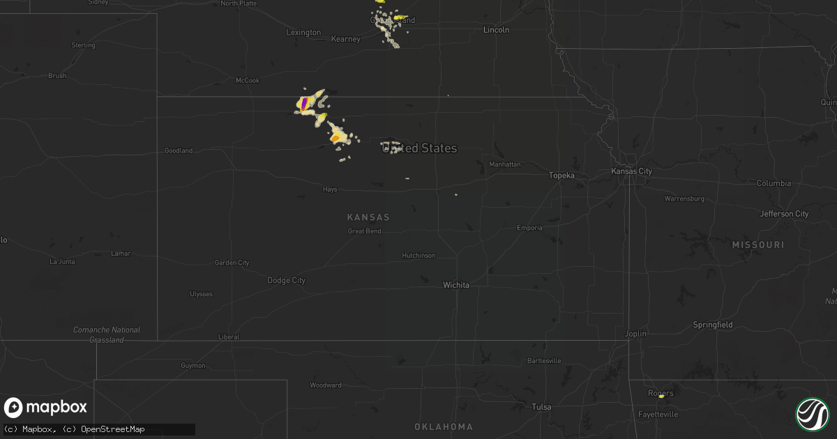 Hail map in Kansas on July 30, 2016