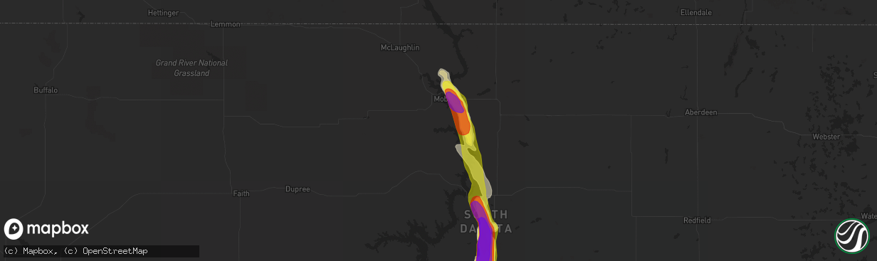 Hail map in Mobridge, SD on July 30, 2016