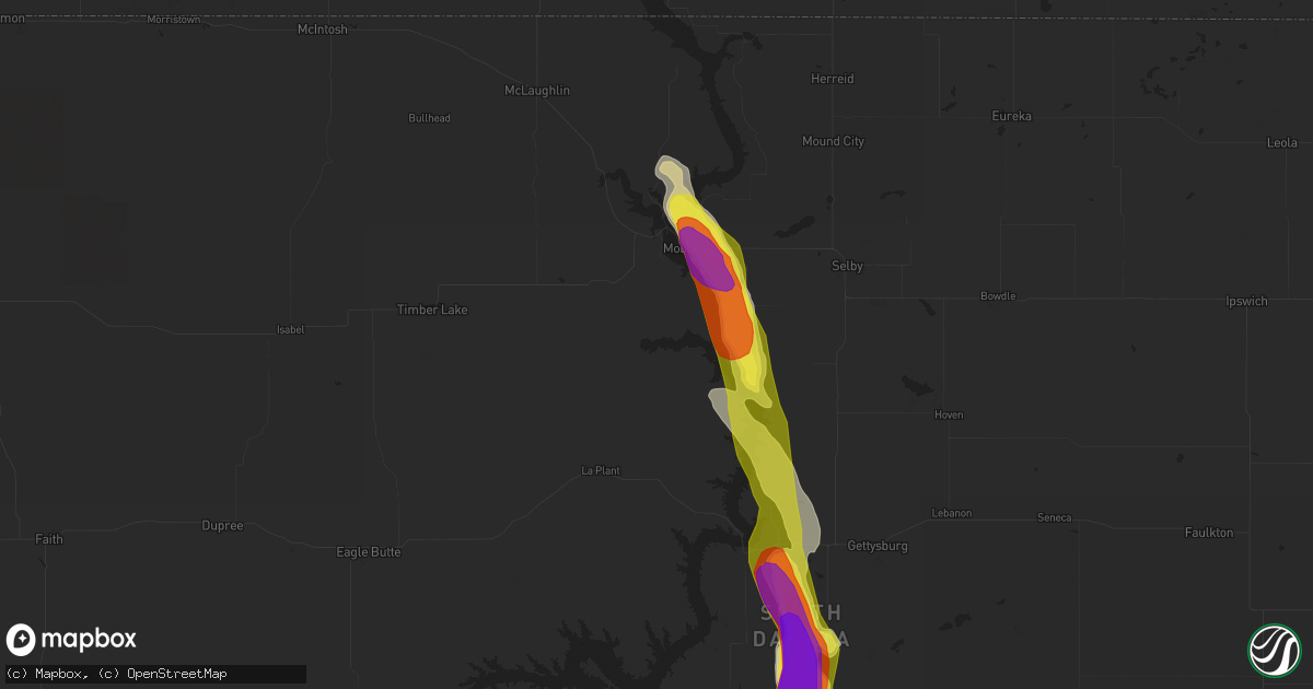 Hail map in Mobridge, SD on July 30, 2016