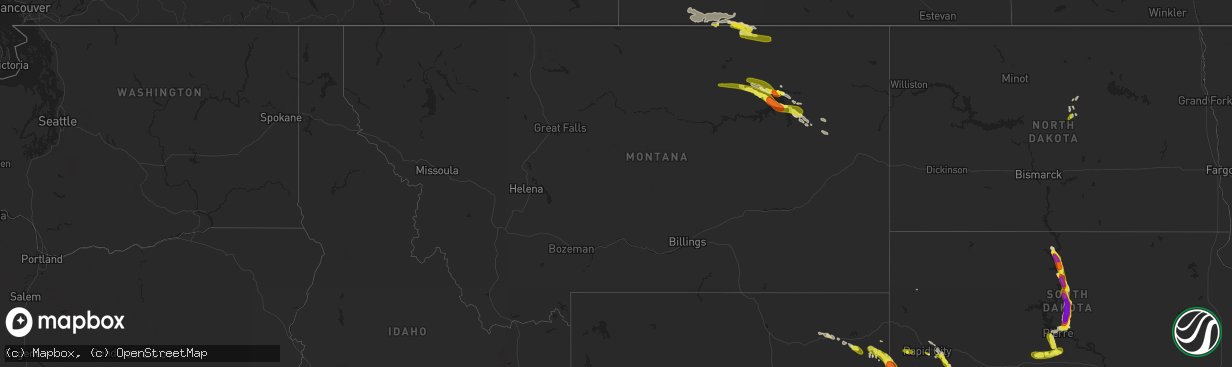 Hail map in Montana on July 30, 2016