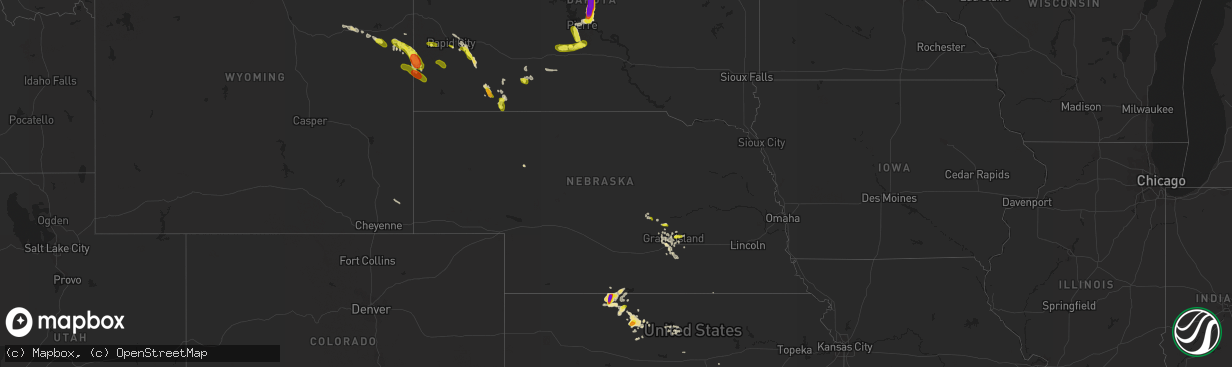 Hail map in Nebraska on July 30, 2016